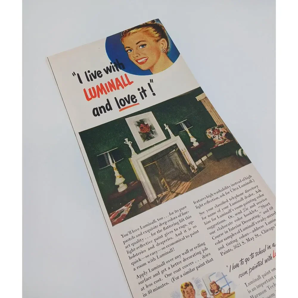 Vtg 1949 Pabco Inlaid Linoleums Painted Floor Covering Luminall Print Ad Kitchen